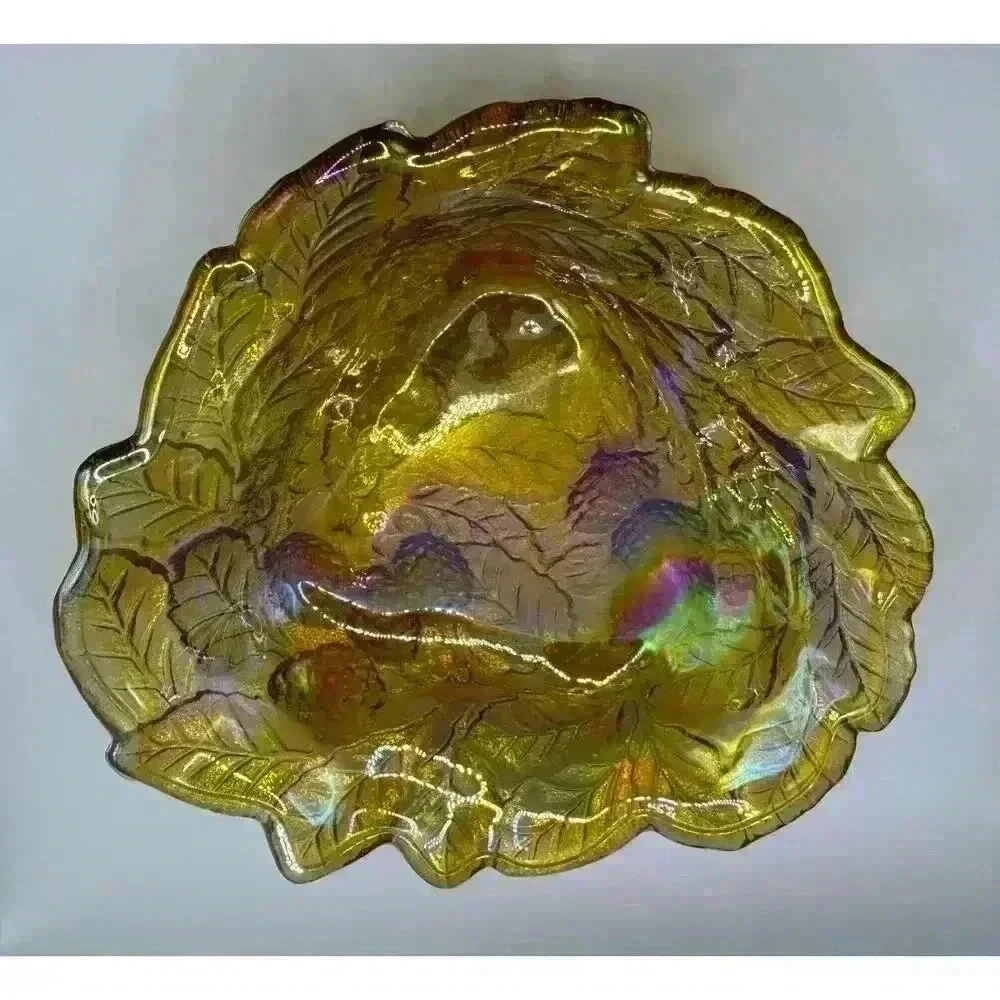 Northwood Carnival Glass Large Strawberry Bowl with Plain Exterior Marigold
